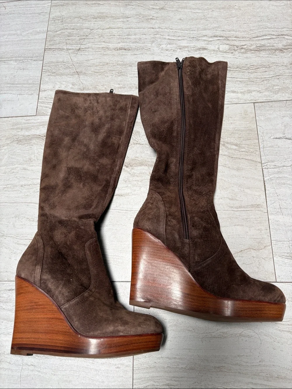 Steve Madden Brown Suede Wedge Knee Boots